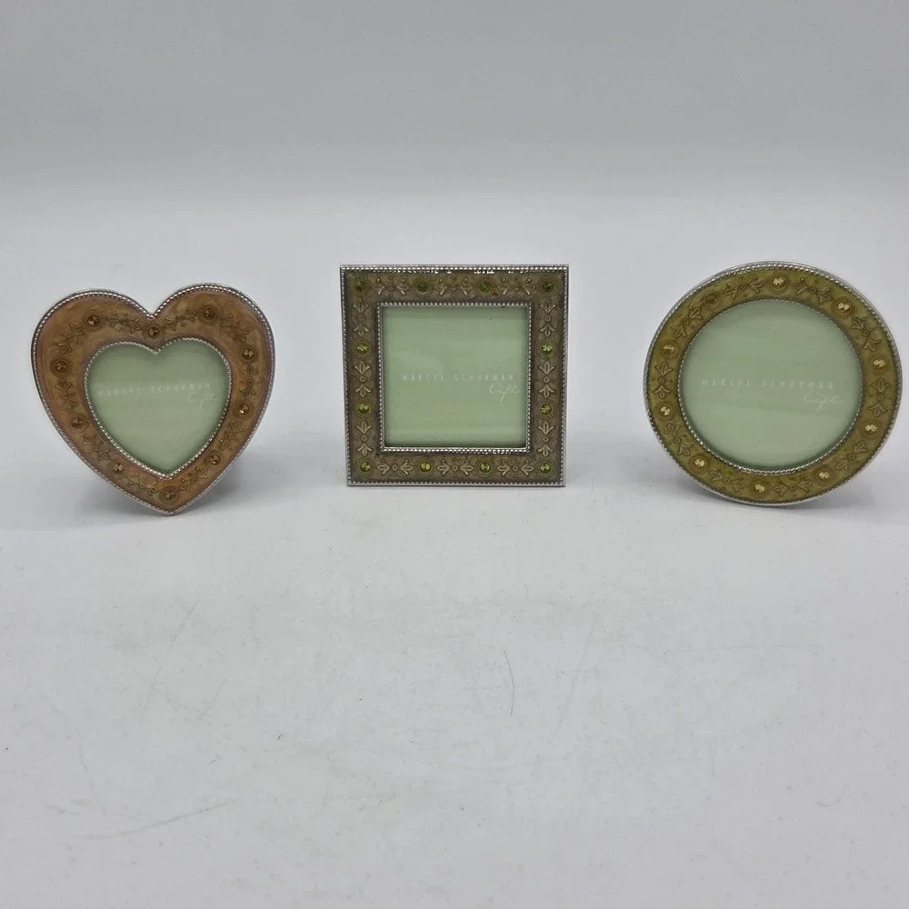 Set Of 3 Marcel Schurman Mini Photo Frames Circle Heart Square Enamel